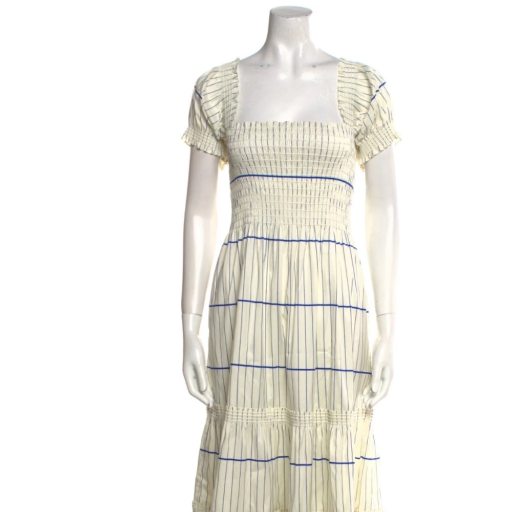 Tory Burch Striped Smocked Midi Dress